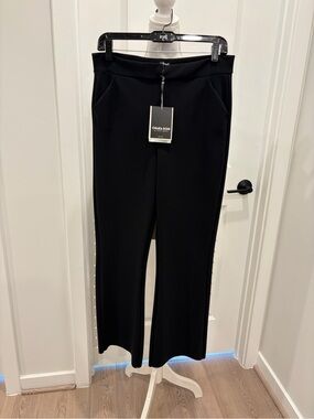 NWT Chiara Boni Tulay Pearl Black Trousers pearl accents leg sides. 29 inseam